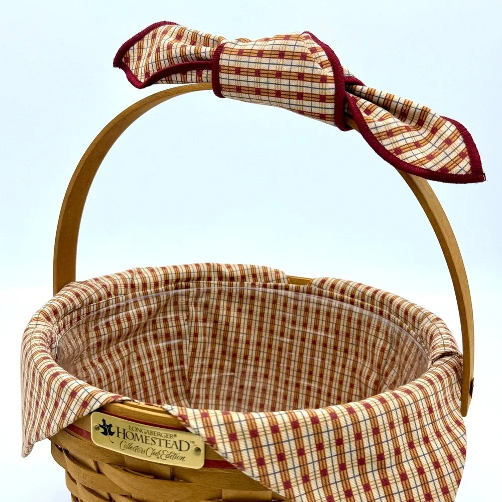 Longaberger 1999 Collectors Club HOMESTEAD Basket Combo liner, & Handle Tie